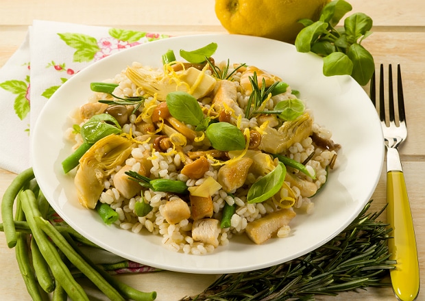 Risoto de Cogumelo com Fundo de Alcachofra